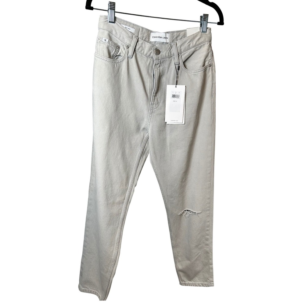 NEW Calvin Klein Jeans Mom Jean Women's 27 Grey High Rise Distressed Tapered Leg